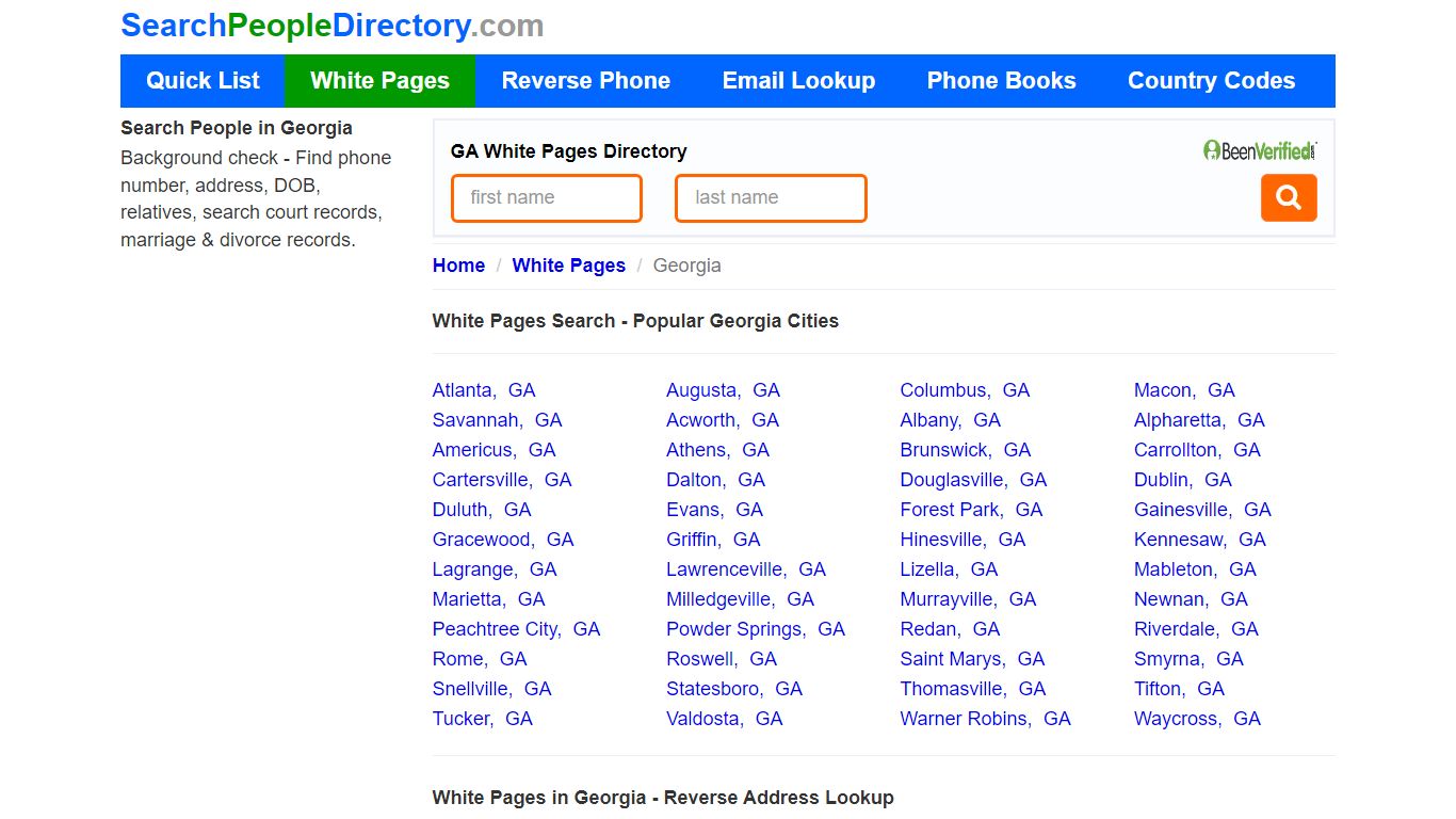 White Pages in Georgia, Find a Person, Local Directory